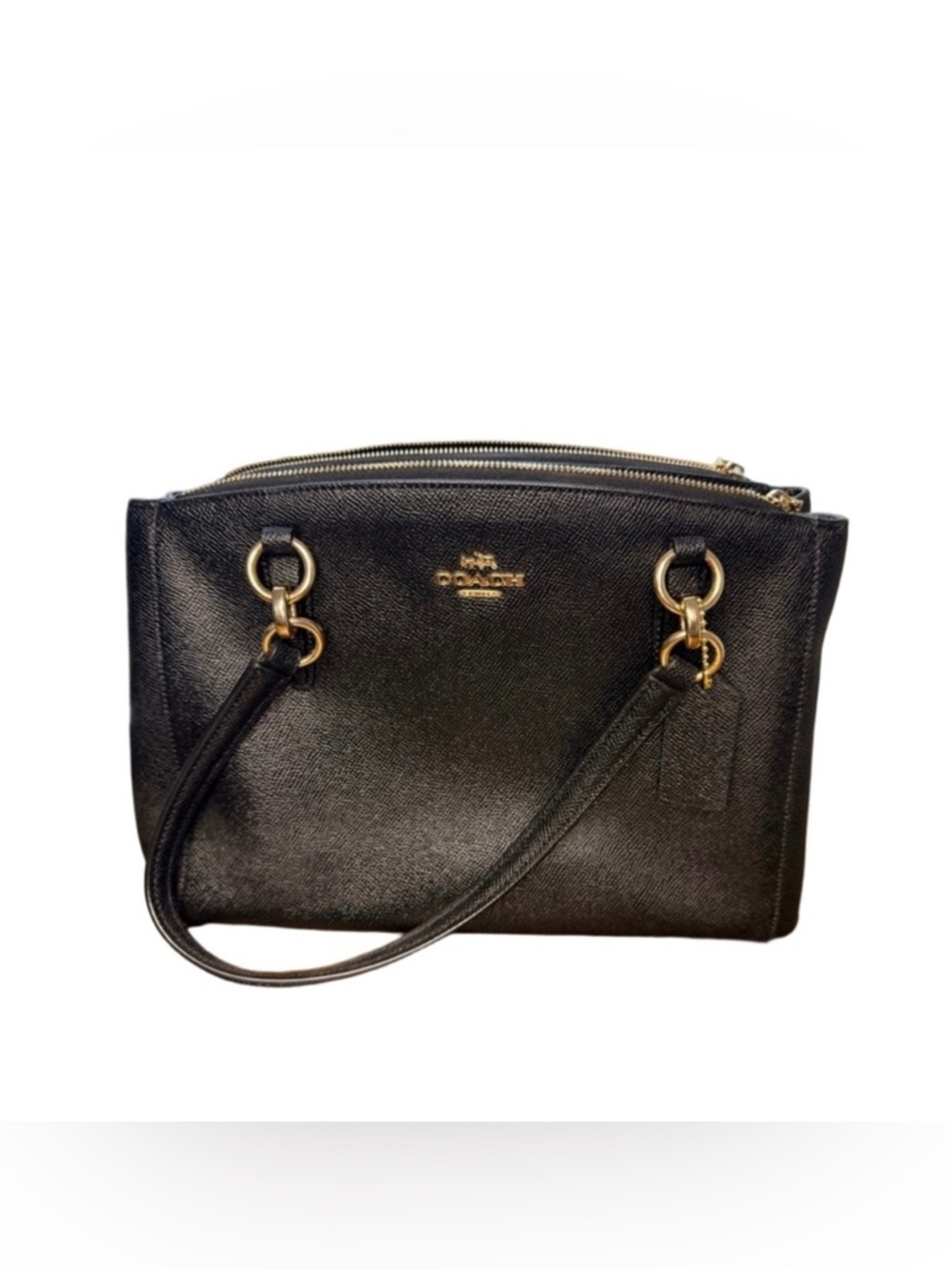 Coach Black Saffiano Leather Zip Top Satchel Tote with Gold Hardware